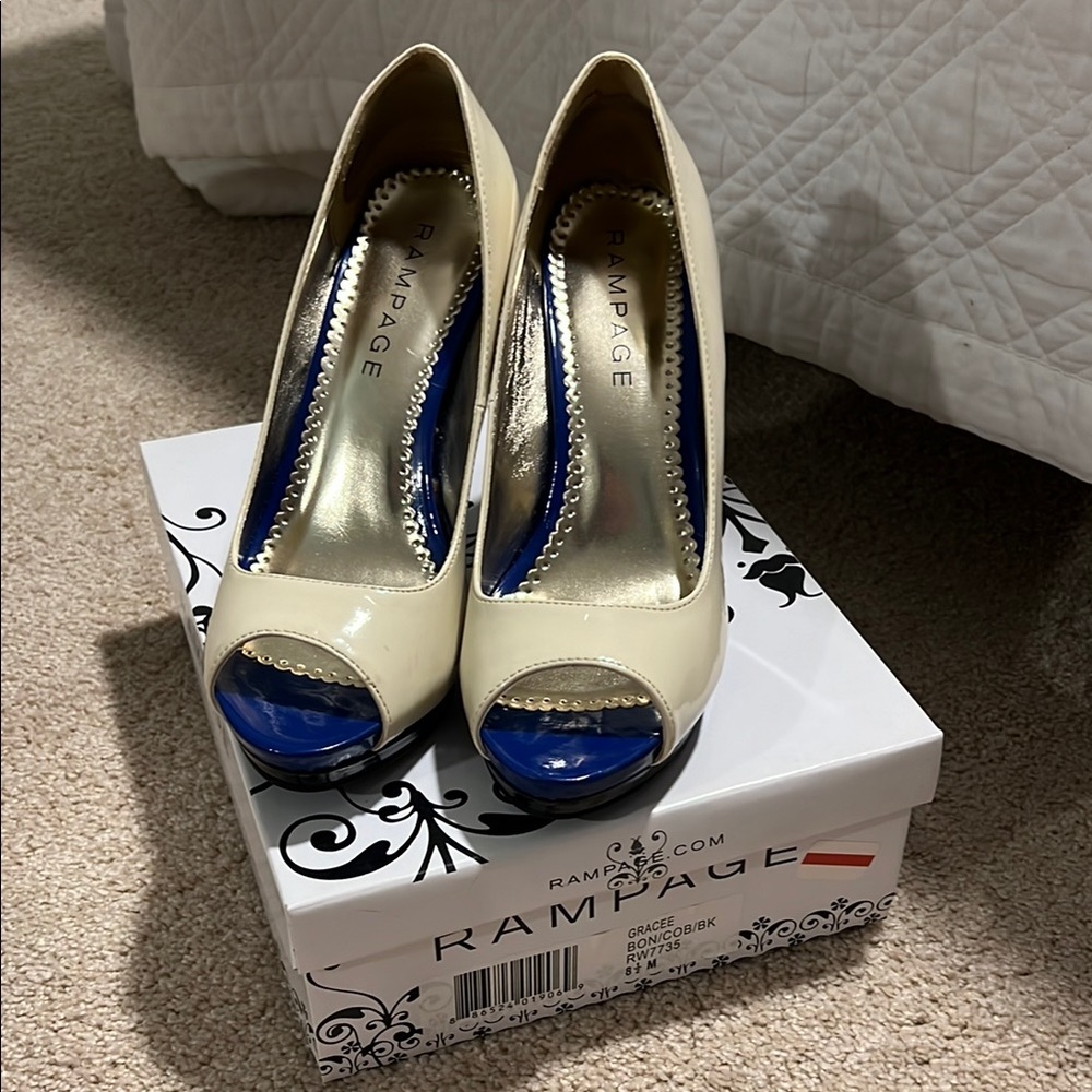 Rampage Cream and Blue Stiletto Heels